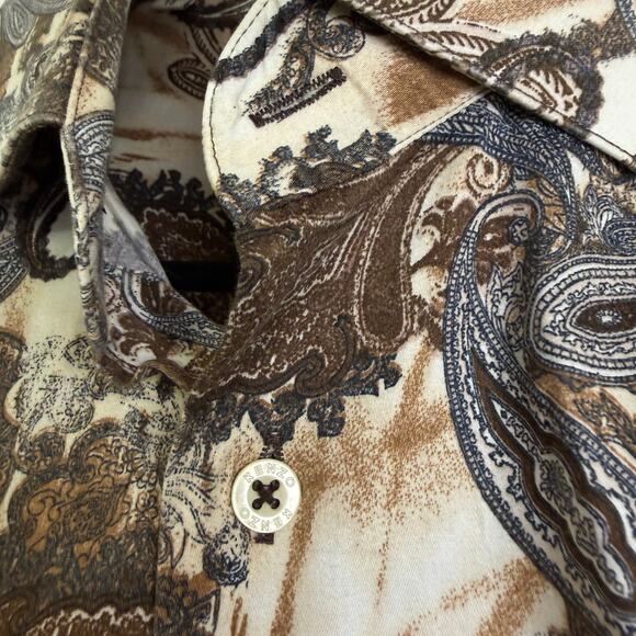 Kenzo Paris Slim Fit Dress Shirt Mens 39 15 Brown Paisley Long Sleeve Button Up - Picture 8 of 12